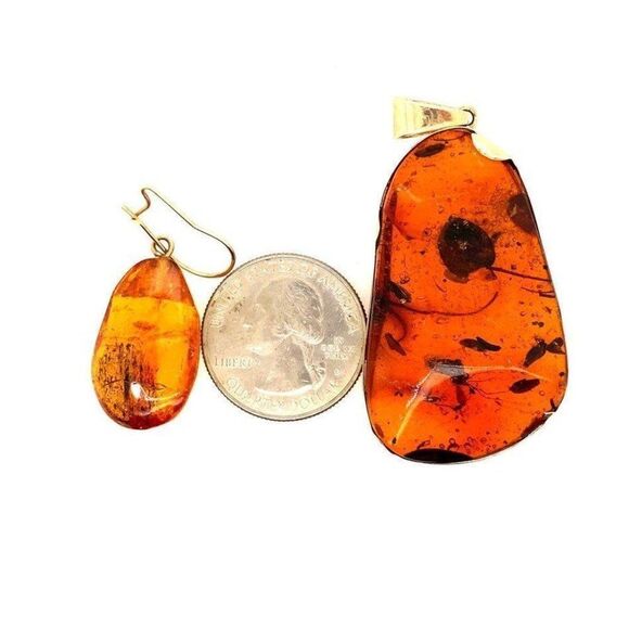 14k Amber Pendant & Earrings Set - Picture 9 of 10
